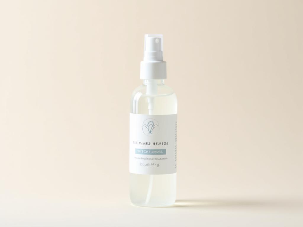 Tónico facial de hamamelis en una botella con pulverizador.